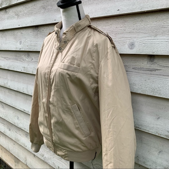 Vintage 80s Tan Khaki Zip Up Front Long Sleeve Collared Utility Bomber Jacket - Picture 3 of 16